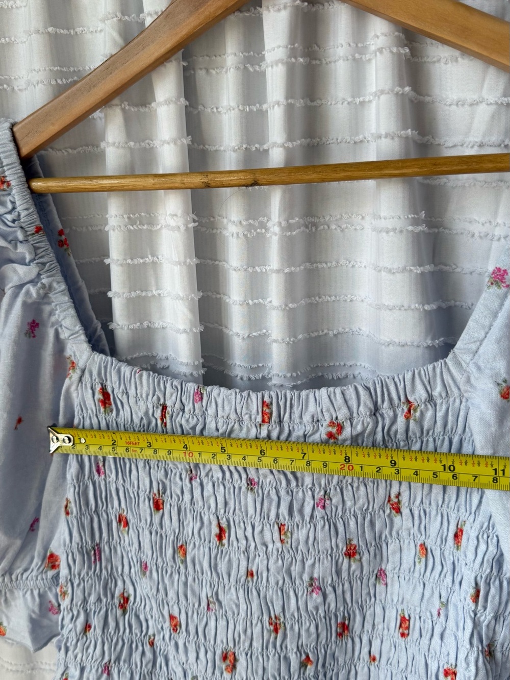 Altar'd State Light Blue Floral Smocked Puff-Sleeve Crop Top - Picture 7 of 7